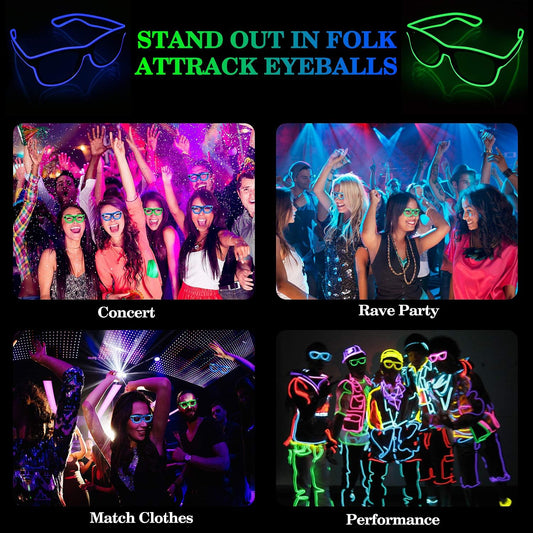 YouRfocus LED Light Up Glow in the Dark Neon Rave Glasses for Party, EDM, Halloween and Christmas