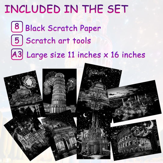 11.2"x8.2"Rainbow Scratch Art Paper for Adults, Scratch Art Books for Halloween Christmas Arts and Crafts(Constellations & Animals)