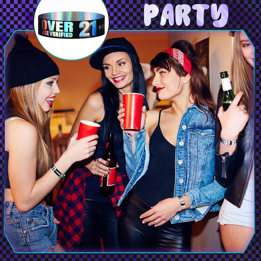 Ferraycle Over 21 Wristbands Holographic Events Wristbands Plastic Party Bracelets Waterproof Bracelets Arm Bands for Events Concerts