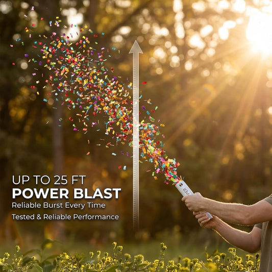 Clover Products 12" Confetti Cannons – 6 Pack Multi-Colored Confetti Poppers | Air-Powered Party Poppers | Shoots 25 Feet | Safe for Indoor & Outdoor | Perfect for Weddings, Birthdays & Events