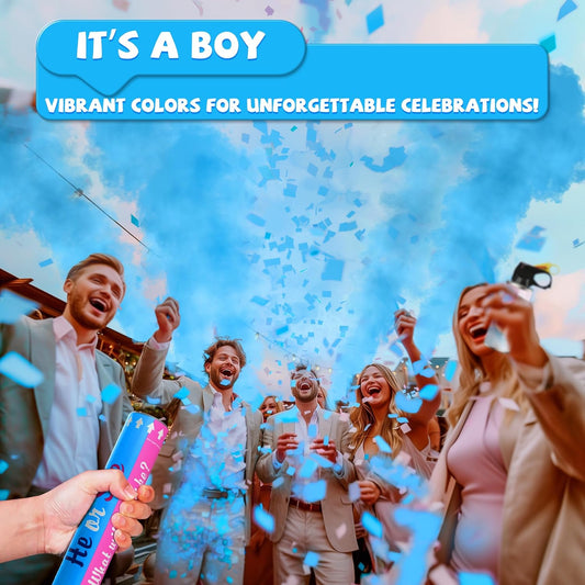 POPUPARTY 2 Pack Pink Gender Reveal Fire Extinguishers with 4 Pack Pink Confetti Cannons for Baby Girl Gender Reveal Party
