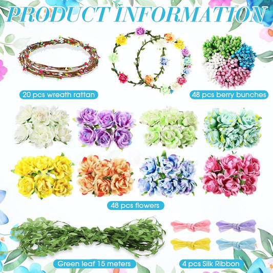 Zeyune 20 Sets Spring Tea Party Favor Flower Crowns Making Kit, Make Your Own Flower Crown Wreath Garland Headbands Craft Kit Handmade DIY Fairy Floral Hair Accessories Gift for Women(Daisy)
