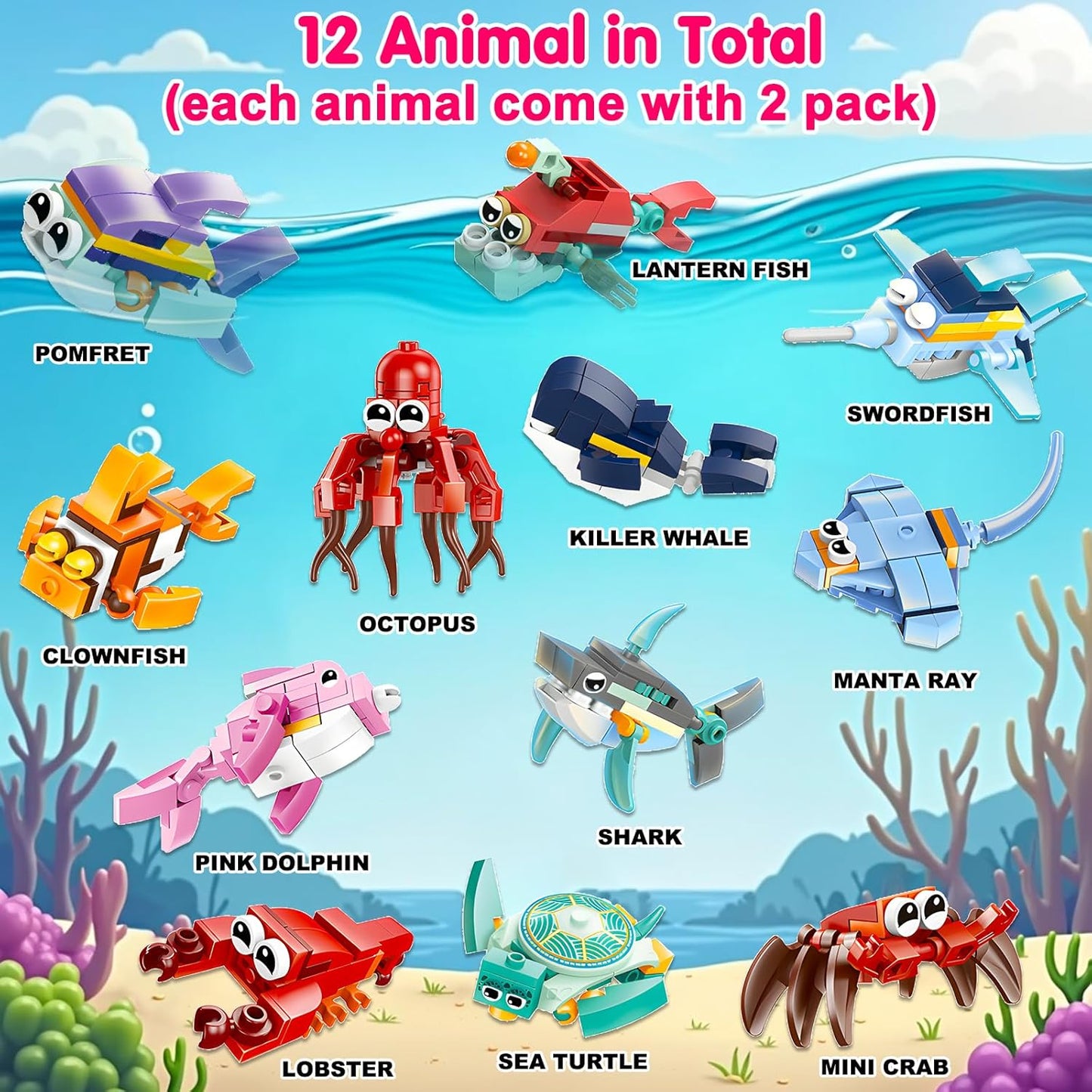 30PCS Mini Animal Building Blocks Summer Party Favors for Kids 4-8 8-12 Birthday Goodie Bags Stuffers Classroom Treasure Box Carnival Prizes Small Toys Bulk Pinata Fillers Return Gifts for Girl Boy