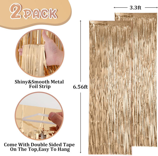 Voircoloria 2 Pack Laser Pink Tinsel Foil Fringe Curtains, Mothers Day Pink Decorations, Metallic Tinsel Party Streamers Backdrop for Birthday Bachelorette Graduation Wedding Party Decorations - Colors B
