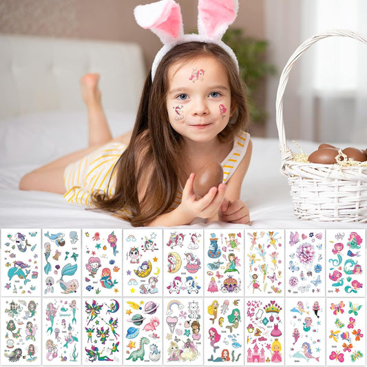 Zhtulck Tattoos for Kids, 600+ Mixed Styles Temporary Tattoos Set Girls and Boys, Waterproof Cartoon Fake Tattoo Stickers Set for Kids Party Bags Birthday Present Favors Supplies (60 sheets)
