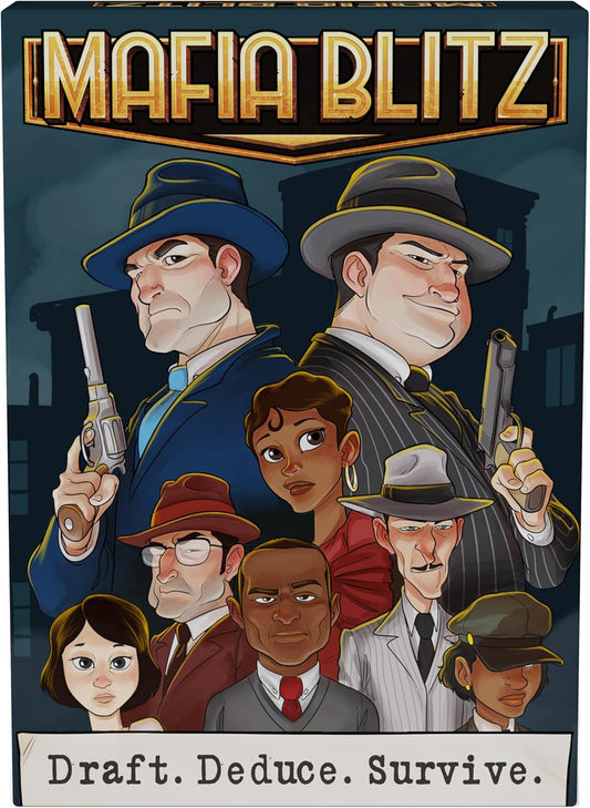Mafia Blitz by Painted Cardboard Studios | Fast 10–15 Min Social Deduction Party Card Game | 6–12 Players | No Elimination, Role Drafting & Bluffing Fun | Ages 14+