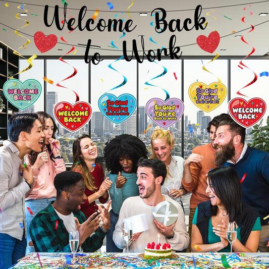 Welcome Back To Work Decoration Banner So Glad You're Back To Work Banner and Hanging Swirls for Office Party Supplies