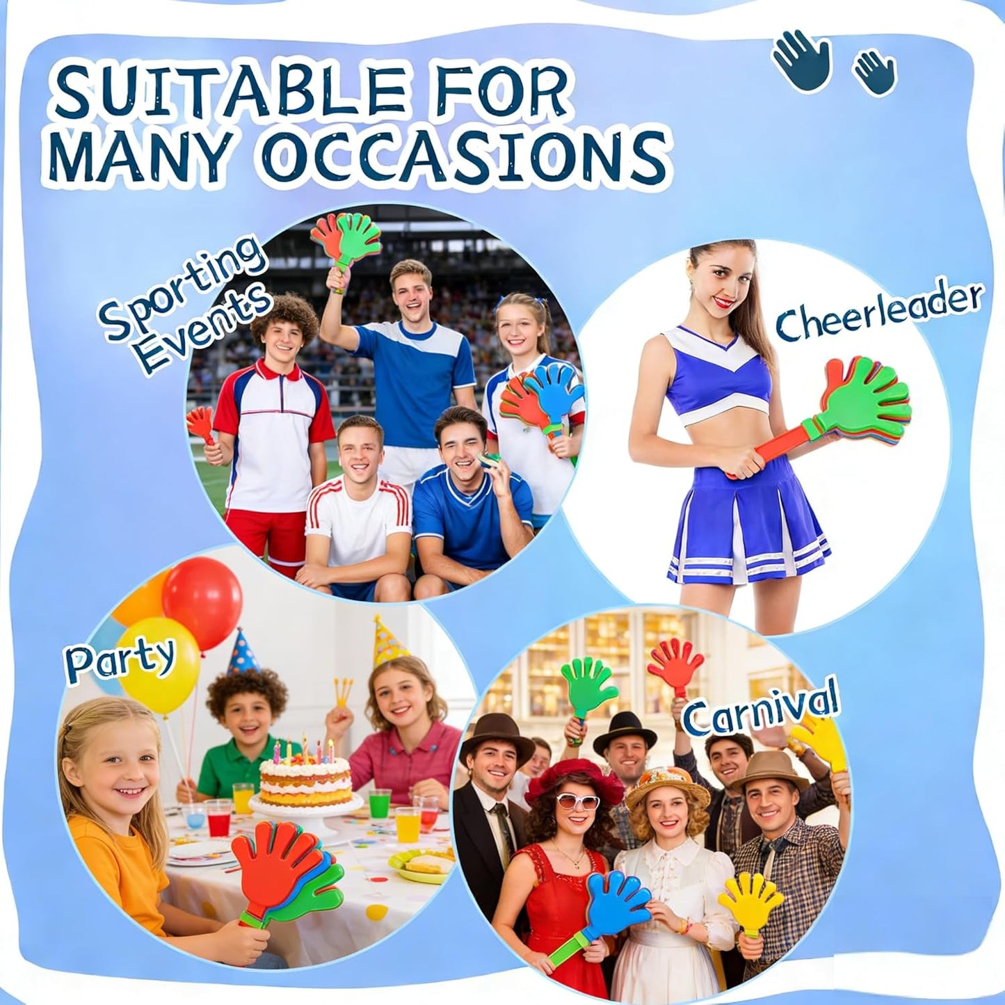 10 Pcs 11 Inch Hand Clappers Noisemaker Noise Maker Colorful Large Noisemaker Plastic Clapper Noisemaker for Basketball Footbal Sporting Events Festival Birthday Cheers Supplies for Kids 3+