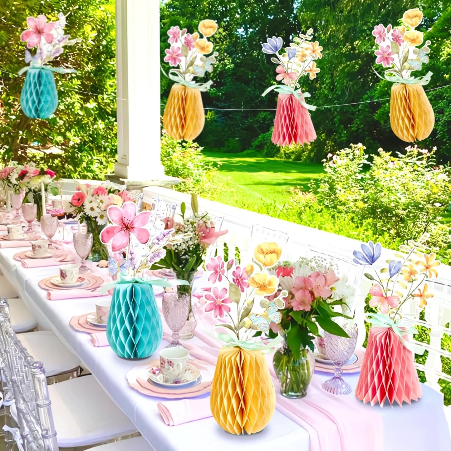 SUNBEAUTY 9PCS Spring Wildflower Party Decorations Wild Flowers Honeycomb Centerpieces for Tables Wildflower Birthday Spring Flower Theme Party Decorations for Garden Baby Shower, Easter, Mothers Day