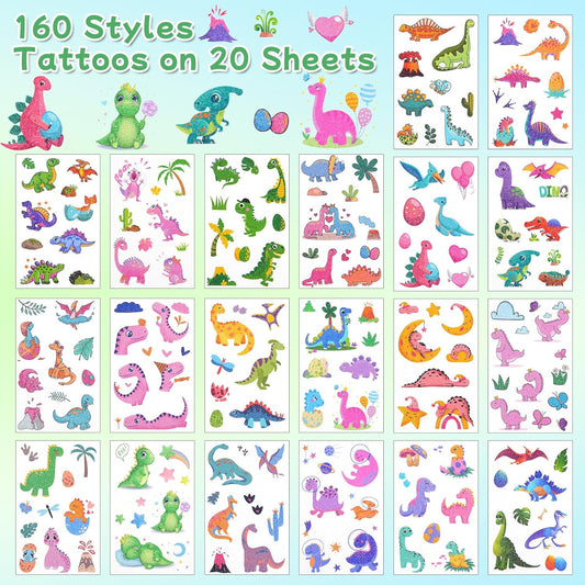 Ozepao Dinosaur Glitter Temporary Tattoos for Kids - 160 Styles - Dino Party Favors, Birthday Party Supplies, T-rex Decorations