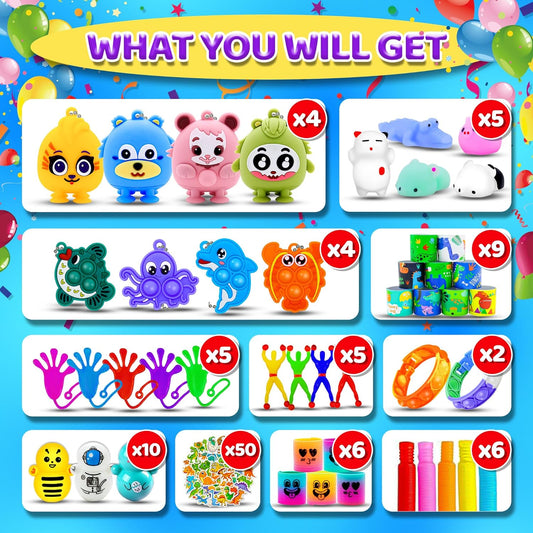 107Pcs Party Favors for Kids, Bulk Fidget Toy Pack, Prizes Box Toys for Kids Classroom, Treasure Box Toys Goodie Bag Pinata Stuffers for Kid 4-8, Birthday Gift, Classroom Prizes, Treasure Chest