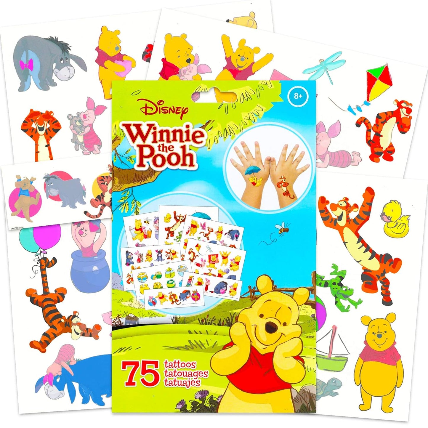 Winnie the Pooh Tattoos Party Favors Set~ 75 Winnie the Pooh Temporary Tattoos (5 Sheets, Pooh Party Supplies)