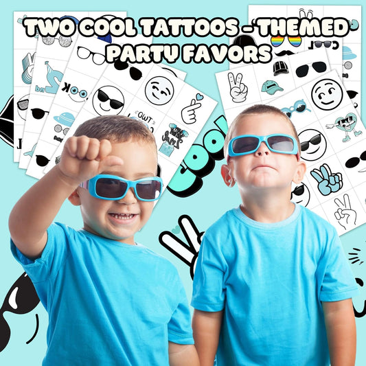 8 Sheets (96PCS) Two Cool Pre-Cut Temporary Tattoos for Kids – Teal and Black 2nd Birthday Party Supplies Decorations Favors, Cute Sticker Favors for Boys Girls, Classroom Prizes and Gifts (Normal)