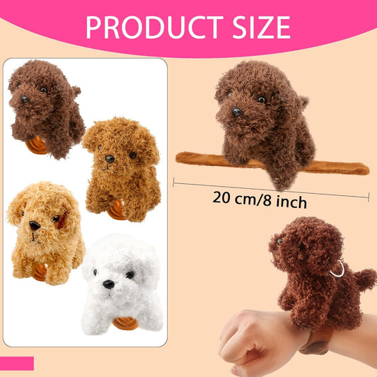 12 Pcs Stuffed Dog Animal Slap Bracelets Plush Puppy Slap Bracelets Teddy Dog Stuffed Slap Wrist Bracelets Bulk for Birthday Party Gifts Favors Goodie Bag Fillers