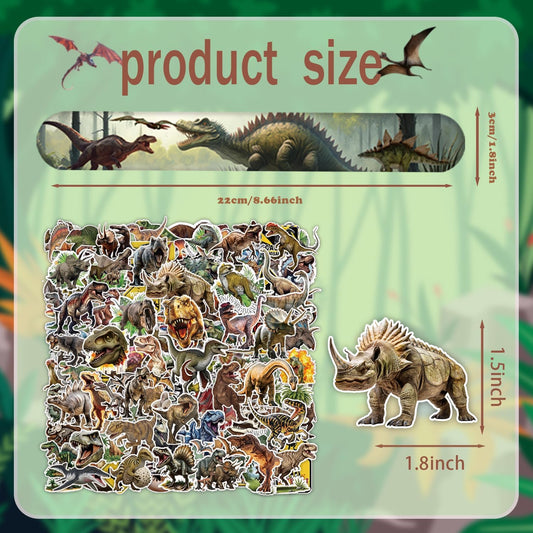 74PCS Dinosaur Party Favors 50PCS Realistic Jurassic Dinosaur Stickers, 24Pcs Dino Themed Slap Bracelet Jurassic Dinosaur Birthday Party Supplies & Goodie Bags Gifts Pinata Stocking Fillers Stuffers