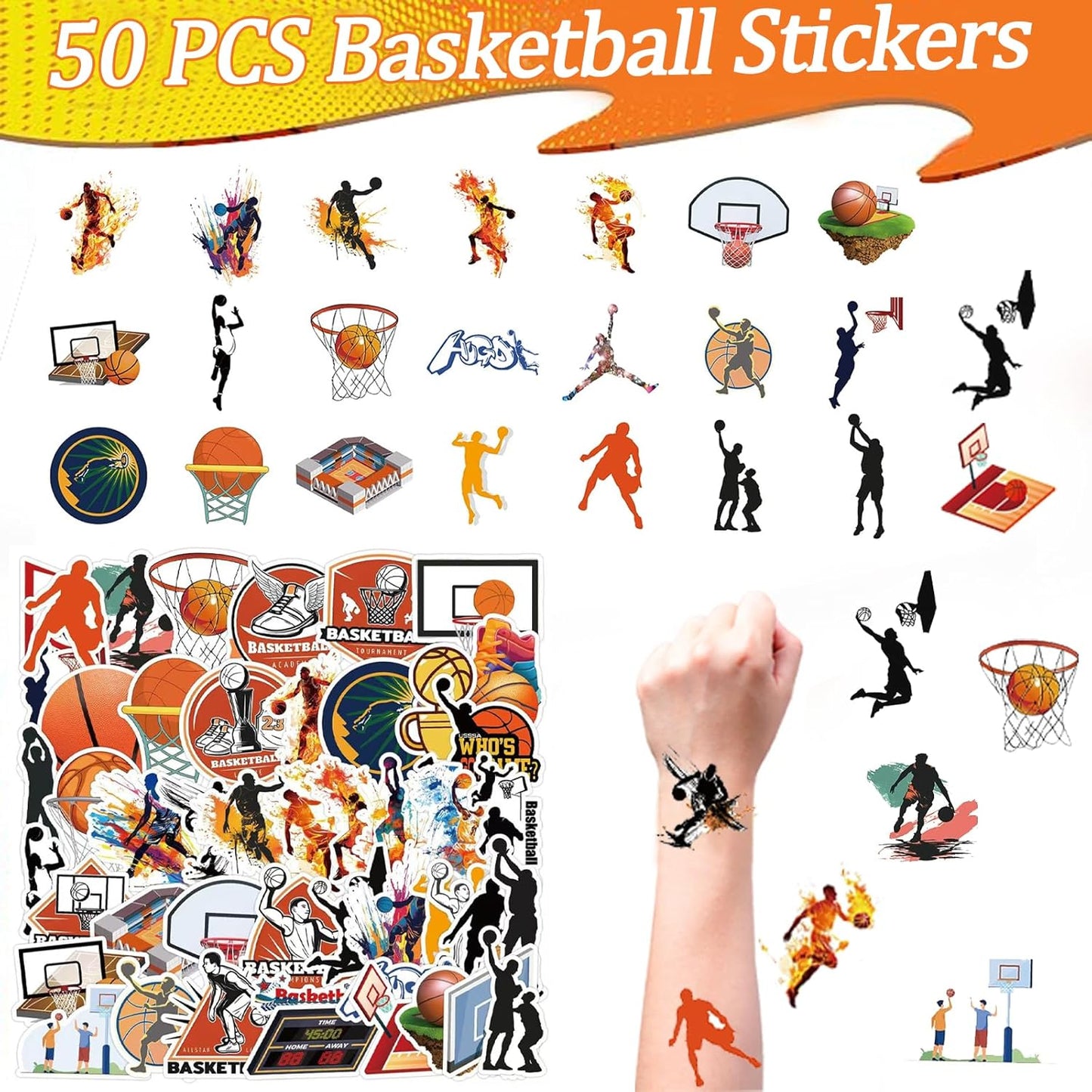 CZWXOXO Basketball Theme Party Favors 24 Pcs Ball Theme Slap Bracelets 50 Pcs Sport Theme Stickers,Party Team Gift Fillers School Classroom games Rewards Supplies