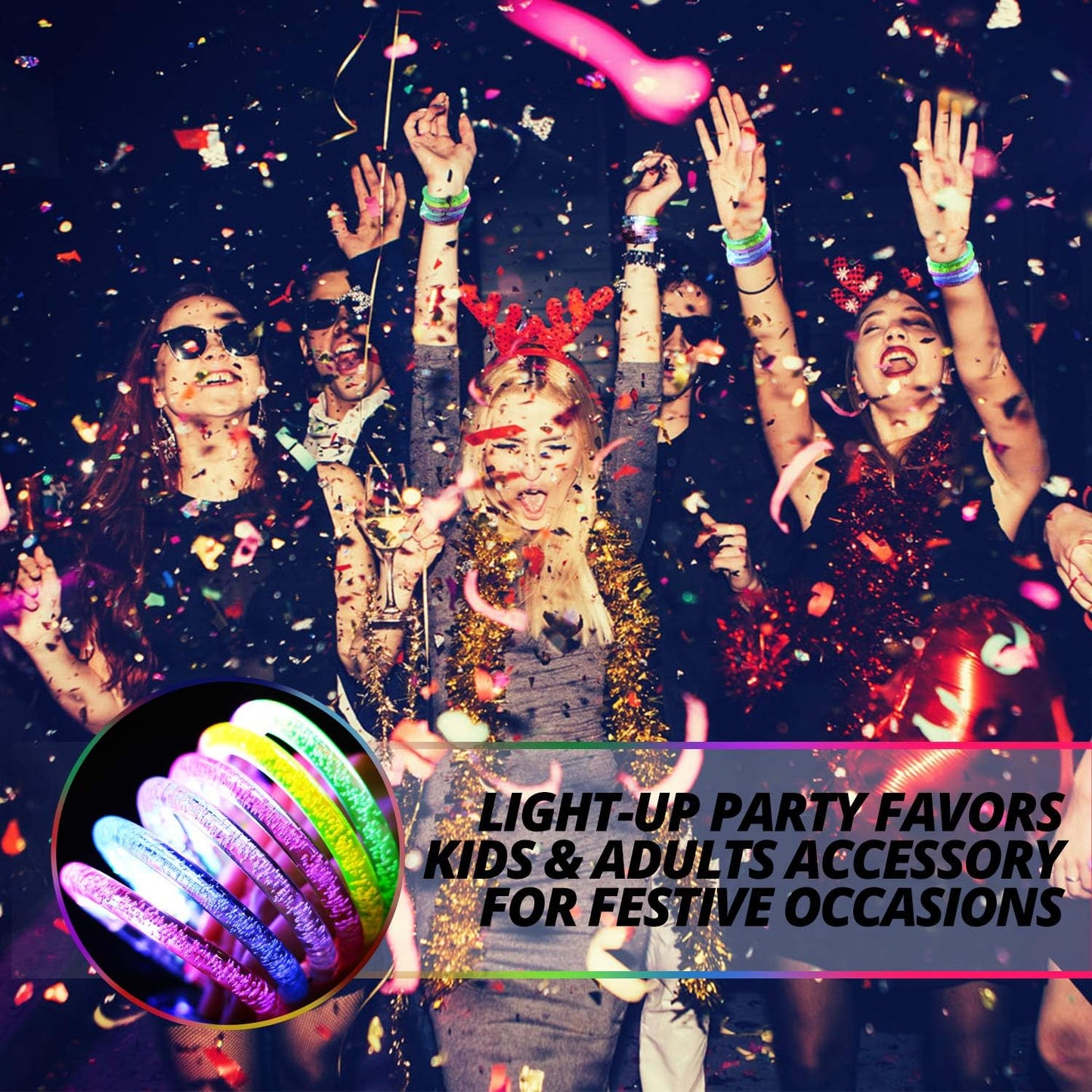 Novelty Place 12Pcs LED Glow Bracelets Set - Light Up Party Favor Toys Glow Sticks for Kids and Adults - Glow in the Dark Accessories for Halloween, Birthdays, Concerts, and Carnival Celebrations