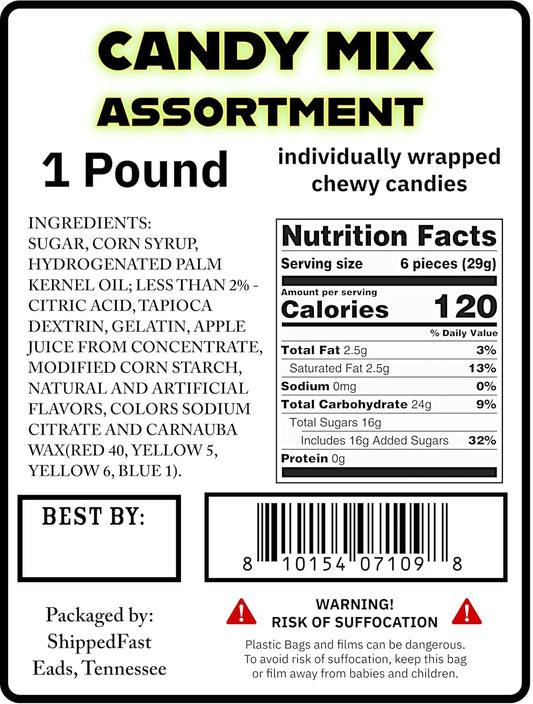 Candy Mix Variety Pack Bulk Assorted Chewy. Individually Wrapped Bag of Candy for Piñata Stuffers, Goodie Bags, Birthday Parties, Kids’ Treats & Party Favors 1 lbs. (Net Wt. 16 oz)