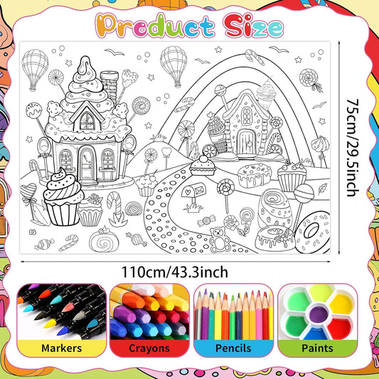 Reptile Coloring Poster for Kids, 43.3 x 29.5 Inch Giant Reptile Coloring Sheets Sauropoda Animals Coloring Tablecloth DIY Painting Craft for Wall Classroom Home Birthday Party Decoration
