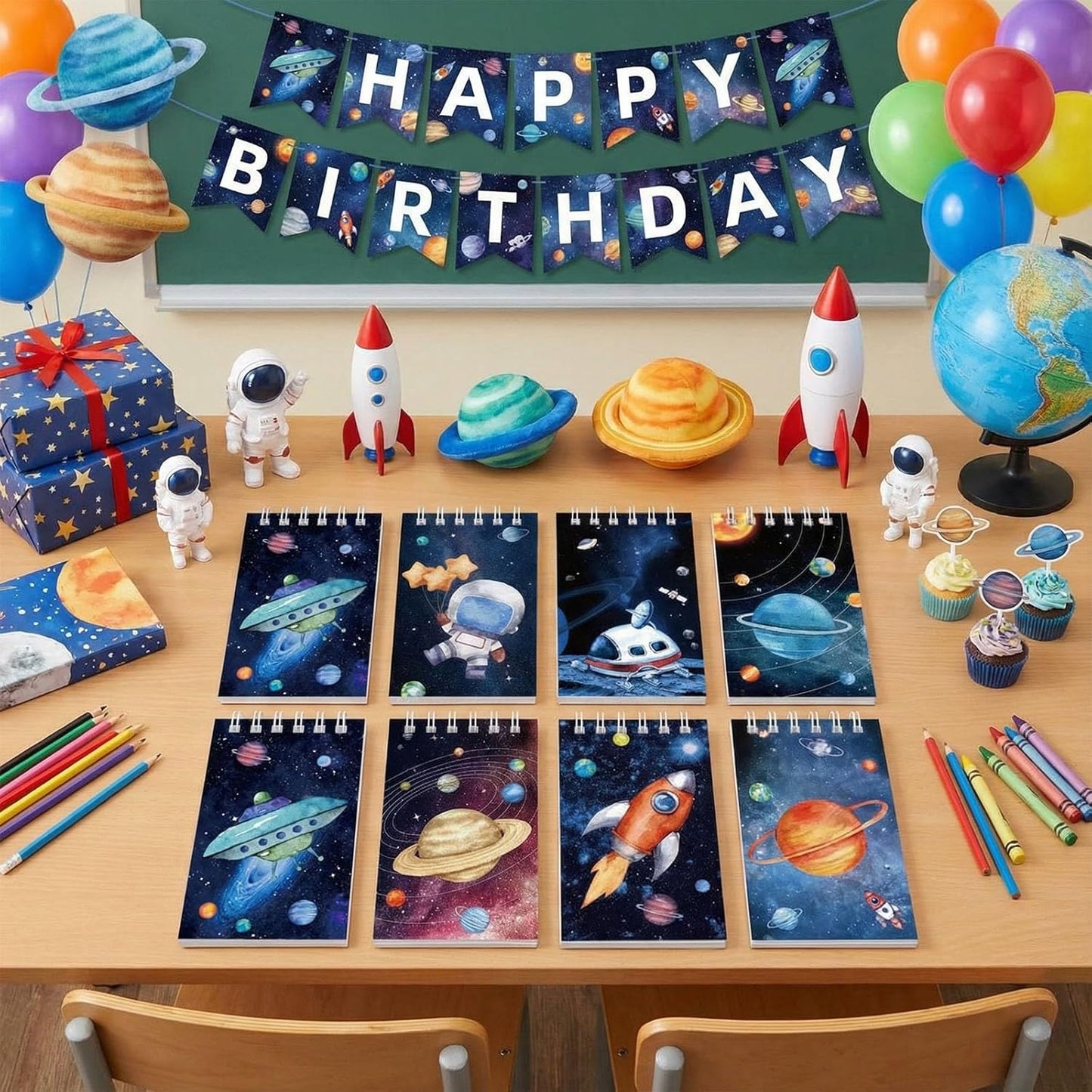 Teling 24 Pieces Outer Space Notepads Galaxy Mini Notebooks Space Birthday Party Favors Astronaut Rocket Planet Mini Spiral Notepads for Solar System Birthday Party Teacher Rewards