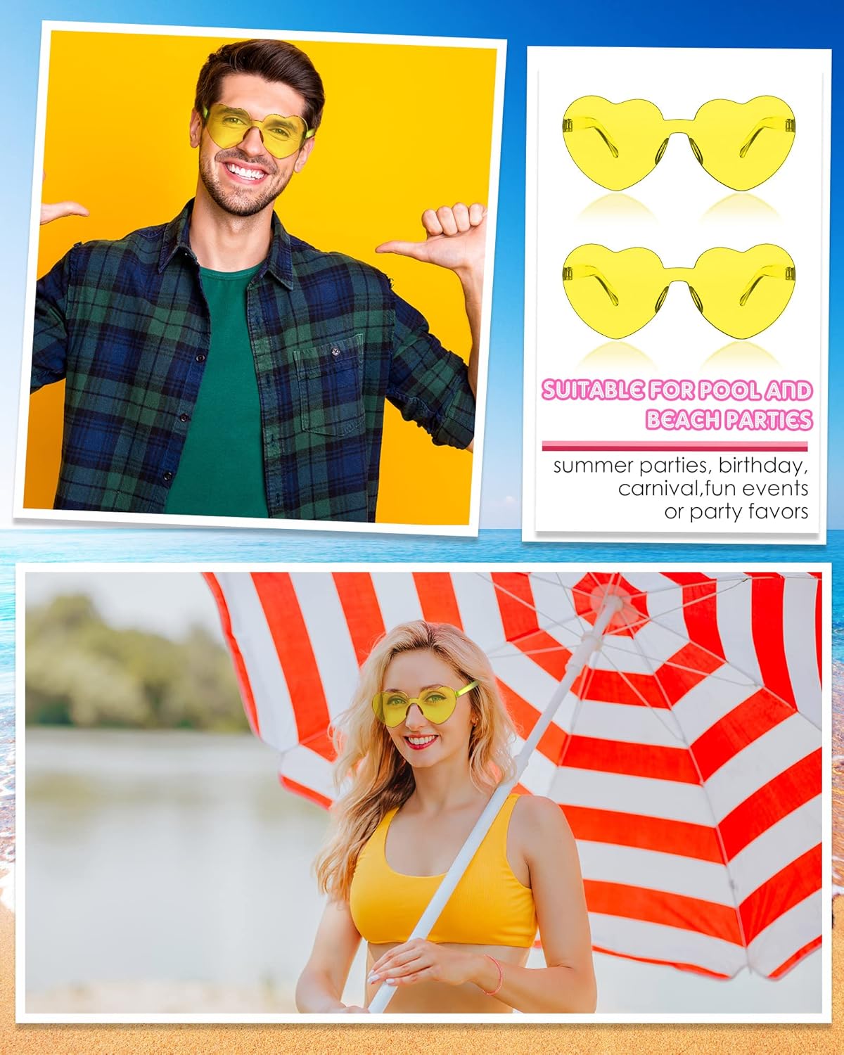 Frienda 8 Pairs Heart Shaped Sunglasses for Women Rimless Heart Glasses Candy Color Sunglasses for Party Favor