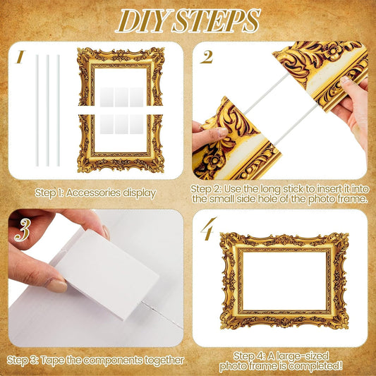 2 Pcs 32 x 24 Inch Large Photo Booth Props Gold Wedding Selfie Frame Vintage Photo Frame Picture Friends Selfie Props for Bachelorette Birthday 1920s Party Supplies, Rectangle and Oval