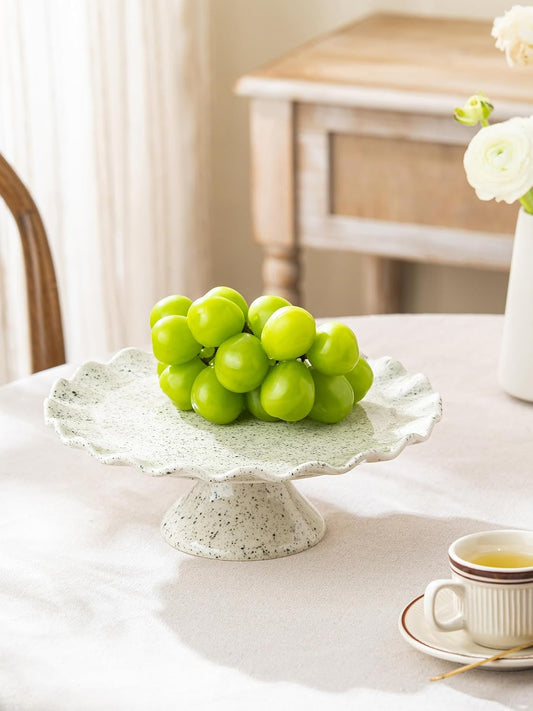Cake Stand Ceramic, Small Cake Stand for 8 Inch Cake, Vintage Dessert Stand with Ruffle Trim for Mother's Day, Decorative Pedestal Cake Plate Cupcake Stand for Tea Party, Teal