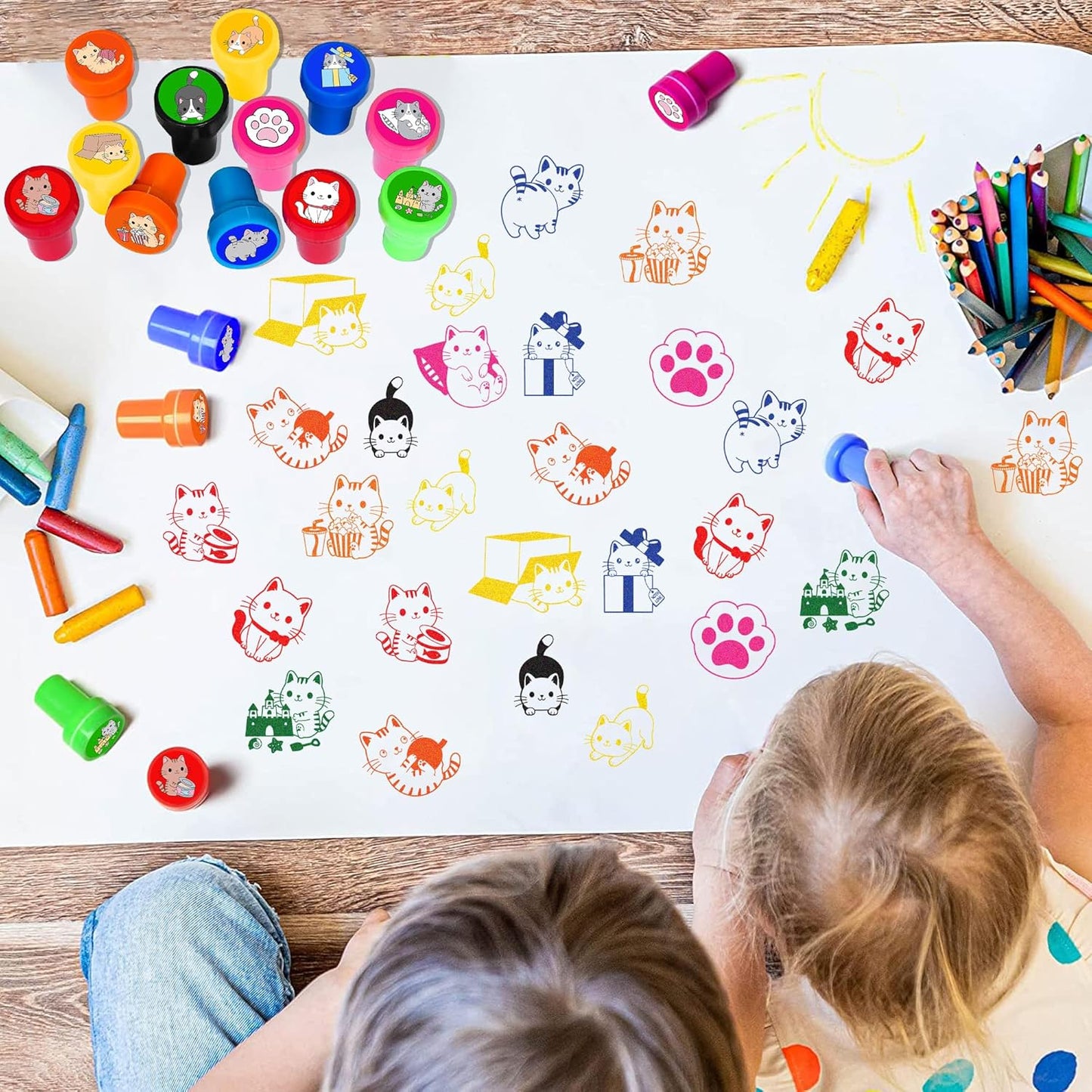 Cat Themed Stamps for Kids, Themed Cute Cat Birthday Party Favors Decorations Supplies 12PCS Cat Self-Inking Stampers Classroom Gifts Cute for Boys Girls Rewards Birthday Party Gifts Ideals Prizes
