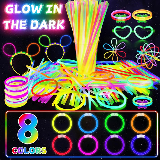 SHQDD 100 Glow Sticks Bulk Party Pack, 8” Neon Glow Sticks, DIY Glowsticks with Connectors Bracelets & Necklaces, Glow in the Dark Party Supplies for Kids, Adults, Parties, Halloween & New Year