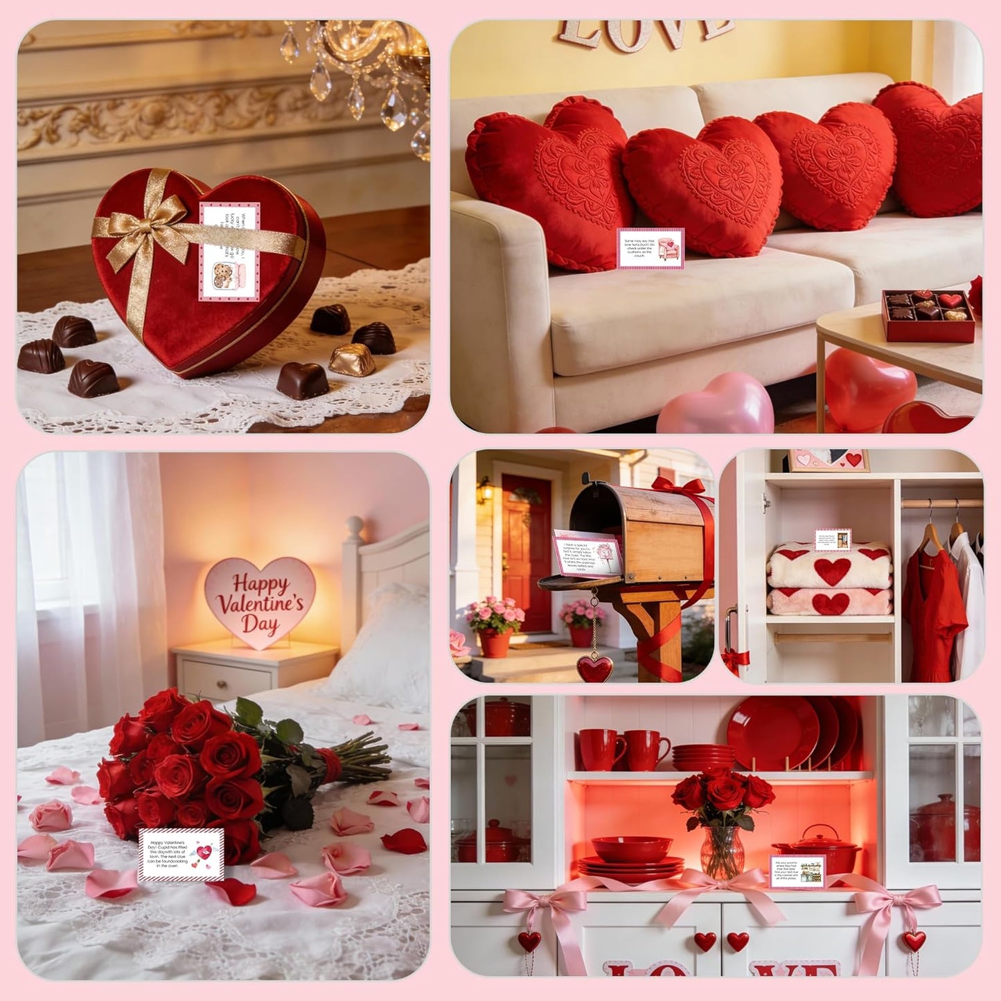 Valentine's Day Treasure Hunt Clue Card, Set of 19 Cards and 22 Envelopes, Indoor Scavenger Hunt Clues, Holiday Activity Celebration Anniversary Party Game, xbg01