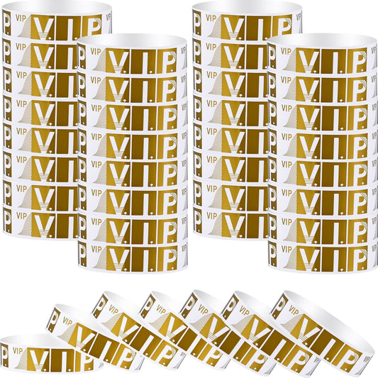 Sibba 200 Count Wrist Bands Wristband Badges Waterproof Paper Bracelets Coloreds Admission Festivals Party Events Arm Hand Labels Indexes Stamps Strap Office School Supplies(Golden/Silver)