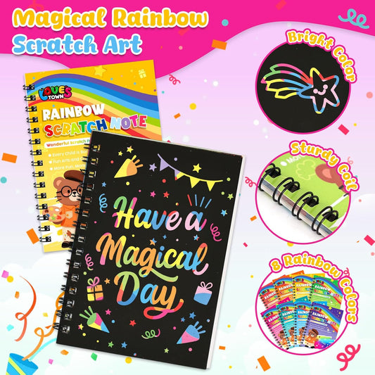 LovesTown Scratch Paper Art Crafts Gift, 24 Pack Rainbow Scratch Paper for Boys & Girls Ages 4-12, Party Favor Games DIY Activity Classroom Prizes