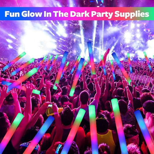 wellent 58 PCS LED Foam Glow Sticks Bulk, Glow in the Dark Party Supplies with 3 Modes Colorful Flashing, Neon Party Favors for Birthday, Wedding, Carnival, Concert, New Year Glow Sticks