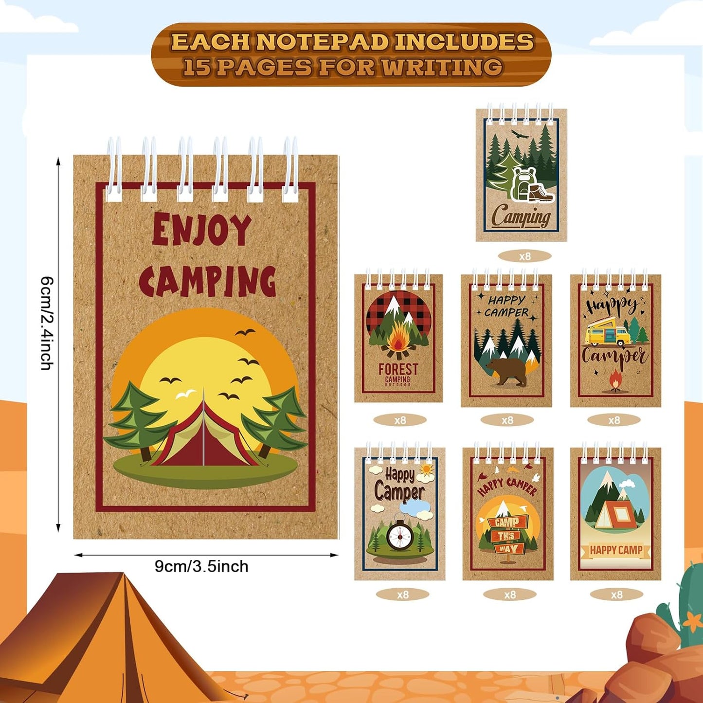 Eaasty 32 Pack Camping Party Favors Small Notebooks for Kids Adventure Mini Notepads Spiral Pocket Memo Notepads Birthday Party Favors Summer Sleepaway Teacher Classroom Rewards Supplies