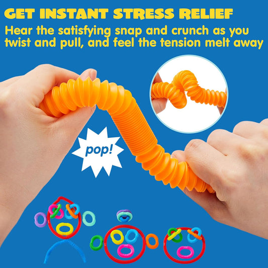 JOYIN 18 Pack Pop Tubes, Sensory Toys (Small) Fidget Toys Party Favors - 9 Colors, Creativity Learning & Fun for Toddler Kids - Perfect for Prizes Goodie Bags, Classroom School Reward