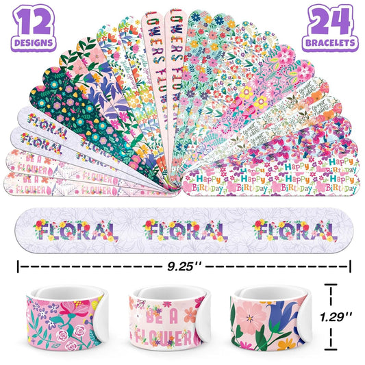96 PCS Wildflower Birthday Party Decorations – 72 Pre-Cut Temporary Tattoos & 24 Slap Bracelets for Girls, Perfect for Spring Theme Birthday Supplies, Floral Flower Birthday & Classroom Rewards