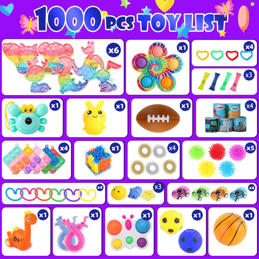 1000Pcs Bulk Party Favors for Kids, Fidget Toys Pack,Stocking Stuffers, Treasure Box Chest, Birthday Party, Classroom Carnival Prizes, Pinata Stuffers, Goodie Bag Stuffers, Stress Relief, Sensory Toys