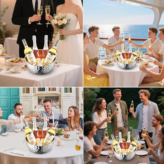 Ice Bucket of 2 Pack, 7L (10.3 * 10.3 * 5.9in) Large Ice Buckets for Parties,Metal Beverage Tub,Wine Bucket with Scoop,Champagne Bucket,Large Ice Buckets for Wine,Beer, Bottle Drinks, Dishwasher Safe