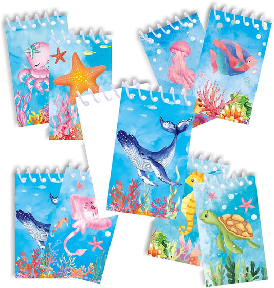 24pcs Underwater World Themed Notepads Under the Sea Party Favors Under the Sea Spiral Pocket Notepads Goodie Bag Stuffers Notepads Spiral Mini Notebooks for Teens Teacher Classroom Reward