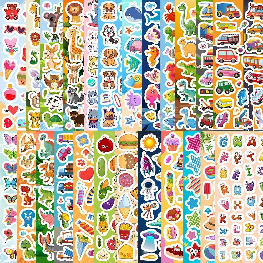 48 Sheets Stickers for Kids, Cute Stickers Variety Pack for Scrapbooking, Teachers Classroom Prizes, Goodie Bag Stuffers Including Animals, Cars, Dinosaurs, Fishes, Hearts, Stars and More