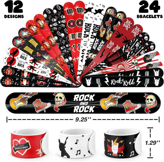 60 PCS Rock and Roll Party Favors Set - 36 Temporary Tattoos & 24 Slap Bracelets for Kids, Perfect for Music-Themed Birthday Supplies, Rock n Roll Party Decorations