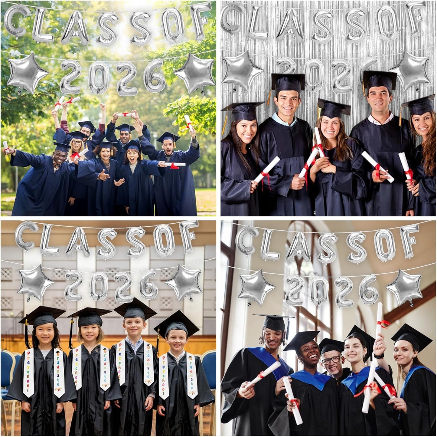 Graduation Balloons, Class of 2026 Balloons, 16Inch Gold Grad Class of 2026 Letters Foil Balloon Sign with Star Balloons, Class of 2026 Decorations for High School College Graduation Party Decorations