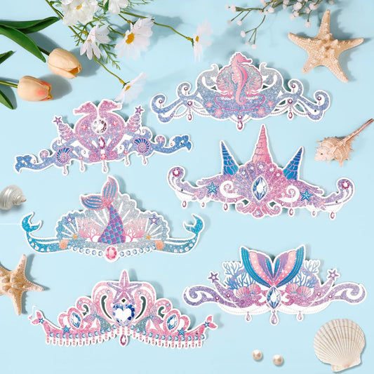 Konsait 12 Count Mermaid Party Hats, Paper Mermaid Headband Mermaid Crown for Girls, Mermaid Party Favors Under the Sea Party Supplies