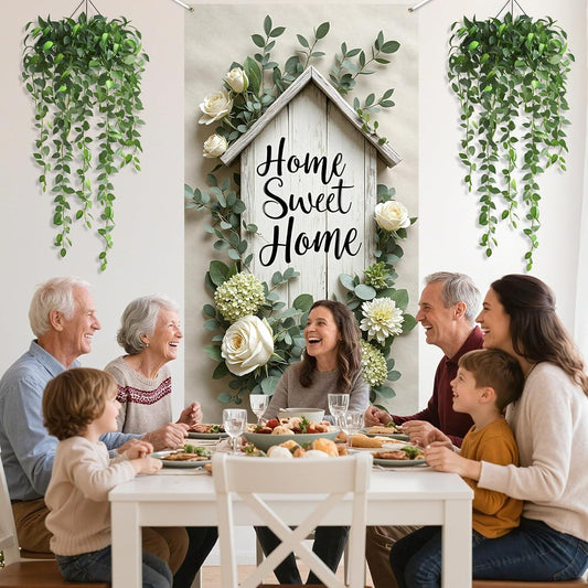 Home Sweet Home Door Cover Housewarming Party Decorations Door Banner Welcome Home Floral Backdrop Decor Greenery Leaves New Home Party Photography Background Sign Bridal Shower