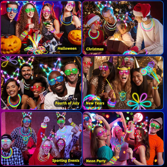 156Pcs Glow In The Dark Party Supplies for Kids/Adults, 4th of July Light Up Accessories LED Bracelet Necklaces Glasses Headband Glow Sticks Bulk Party Pack Neon Disco Birthday Pool Party Decorations