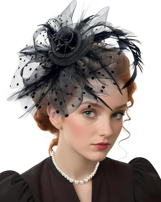 5Pcs Fascinators Hat for Women Tea Party Veil Mesh Headband Feather Hat for Women Veil Tea Party Hats