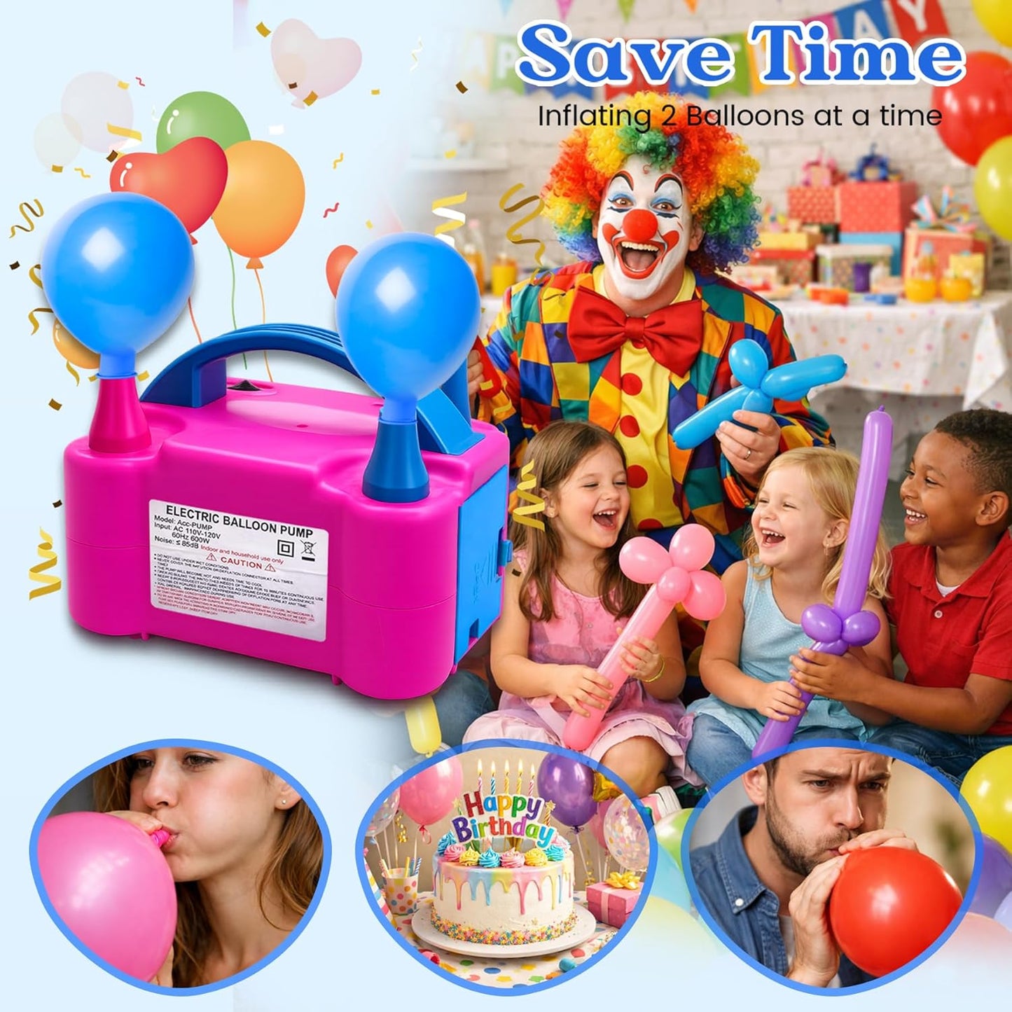 Balloon Pump Electric with Dual Nozzles & Tying Tool - Portable Inflator for Party Balloons, Gender Reveal, Baby Shower, Holidays