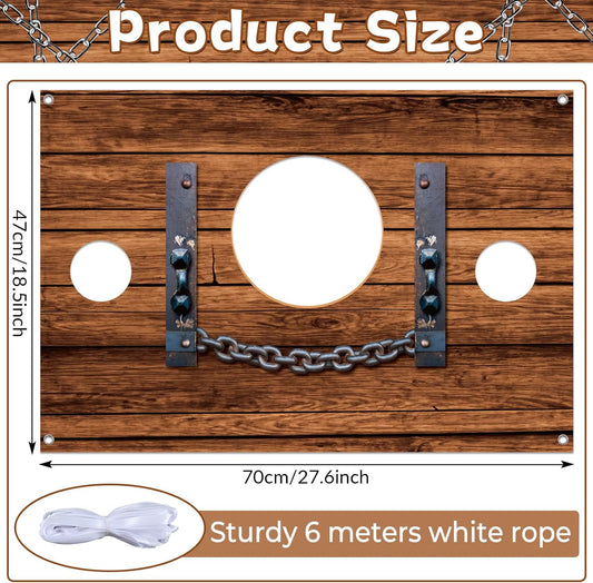 Pirate Halloween Party Decorations Medieval Stockade Photo Prop Backdrop Banner Fabric Pirate Photo Booth Prop Selfie Frame Background Halloween Knight Themed Birthday Party Wall Decor Accessory