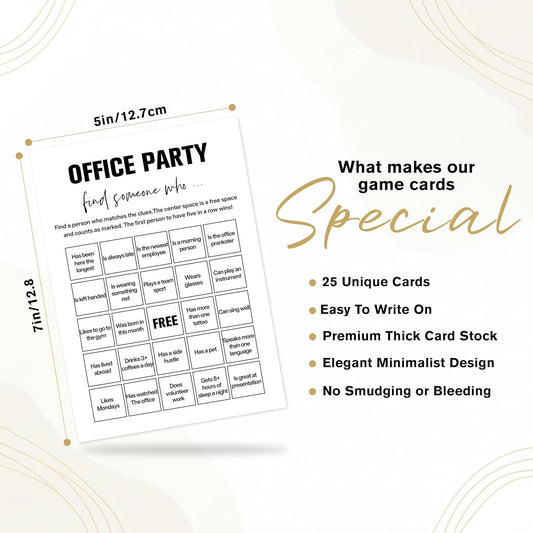 Office Bingo Cards, 25 Unique Randomized 5x7 Sheets, Get to Know You Bingo Game for Adults, Ice Breaker Office Party Games, Team Building Games for Work, High Replay Value - B003
