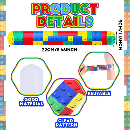 Civaner 48 Pieces Building Blocks Party Favors Building Block Slap Bracelets Silicone Wristband Color Brick Party Slap Bracelet for Colorful Birthday Party Favors